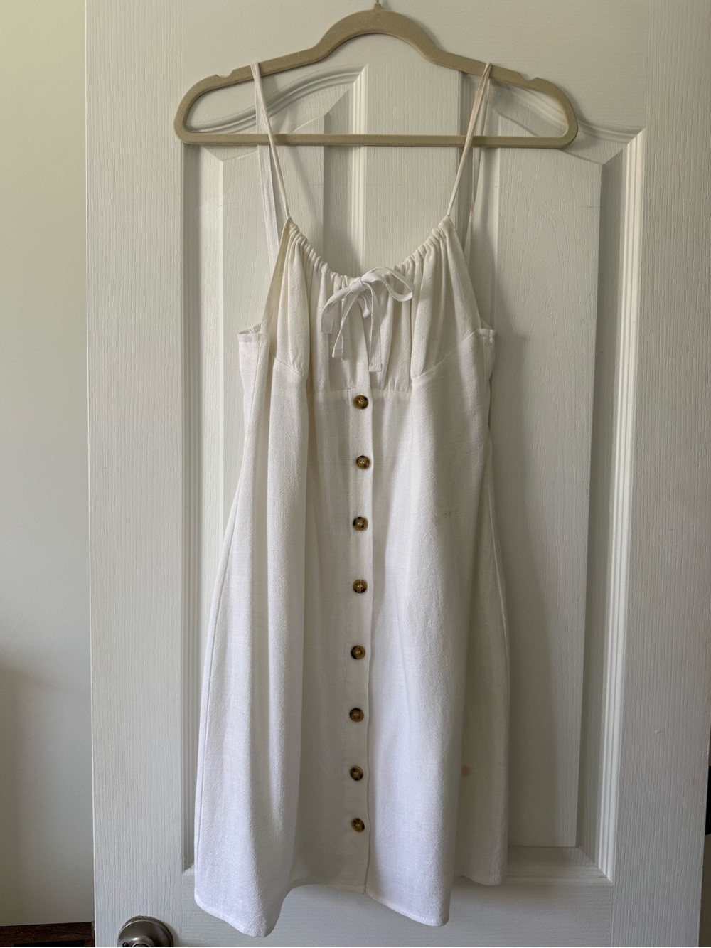 Commense White Button Front Tie Bust Mini Dress - Picture 3 of 8